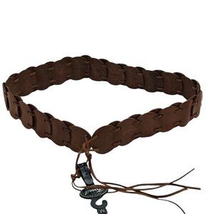 Fossil Tan Laced Rings Leather Belt With Braided Design Medium